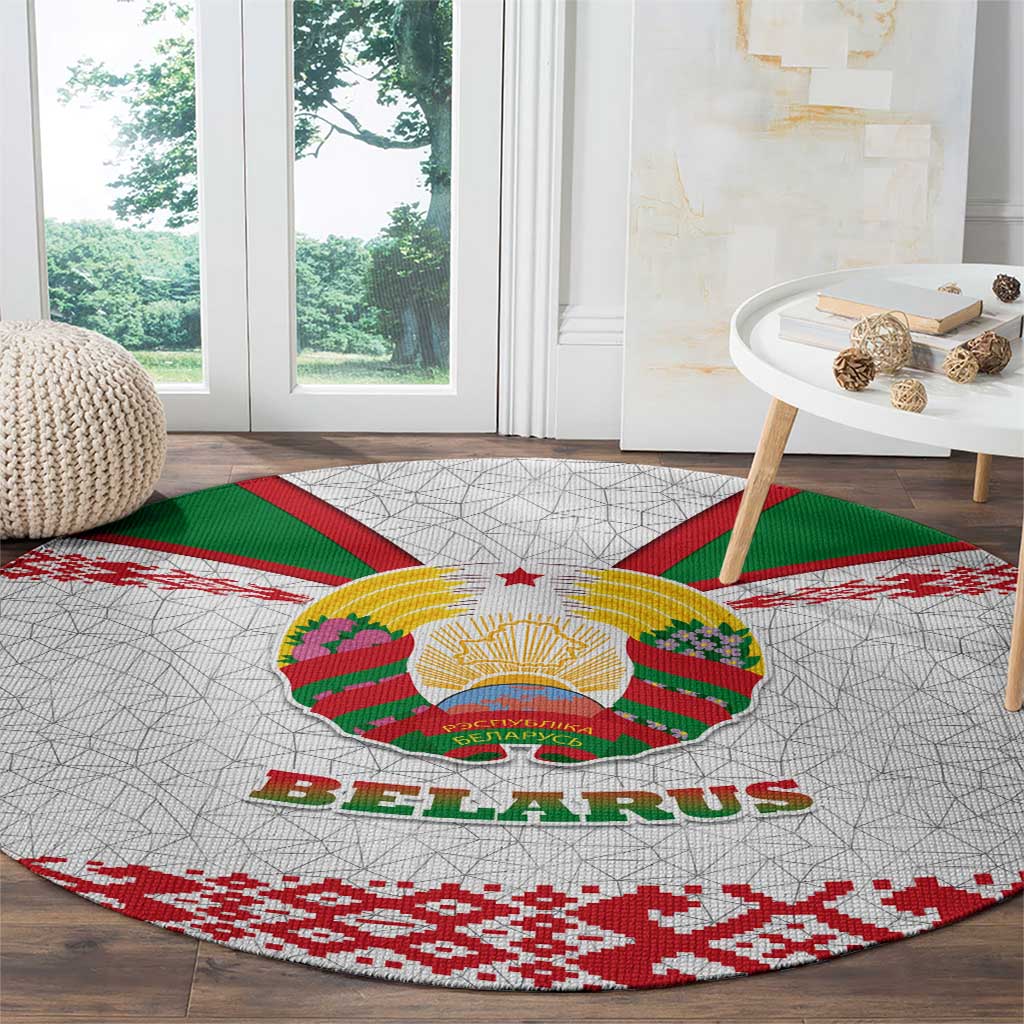 Belarus National Emblem Round Carpet with Folk Pattern White Green Red Sweatshirt