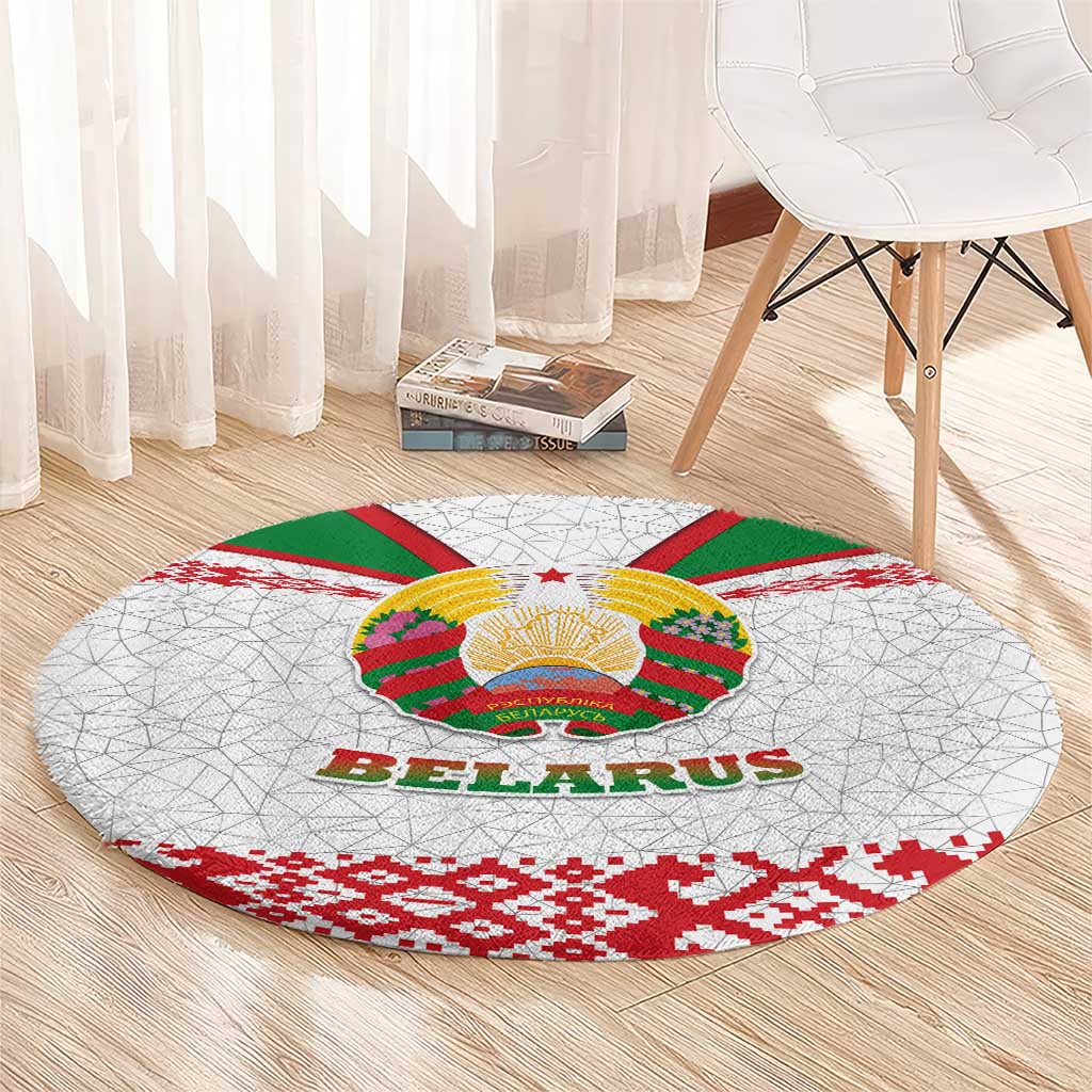 Belarus National Emblem Round Carpet with Folk Pattern White Green Red Sweatshirt