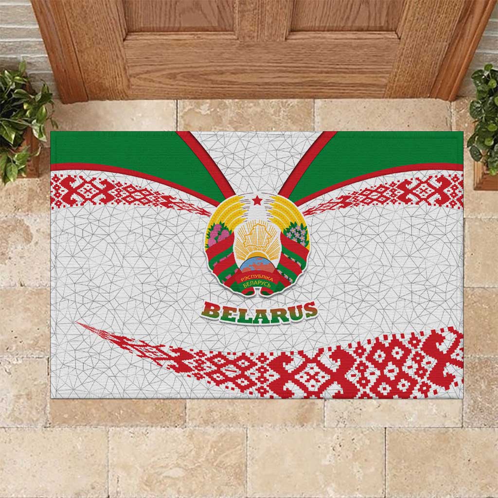 Belarus National Emblem Rubber Doormat with Folk Pattern White Green Red Sweatshirt