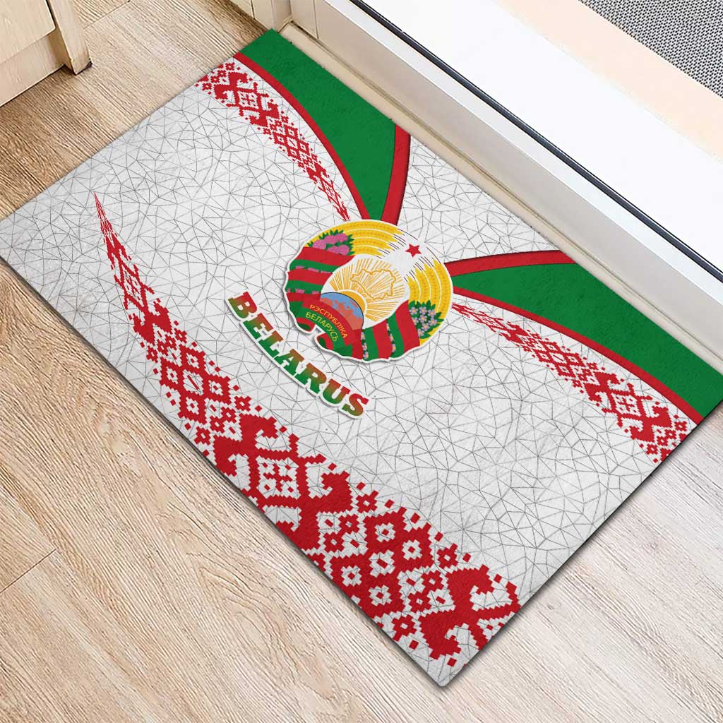 Belarus National Emblem Rubber Doormat with Folk Pattern White Green Red Sweatshirt
