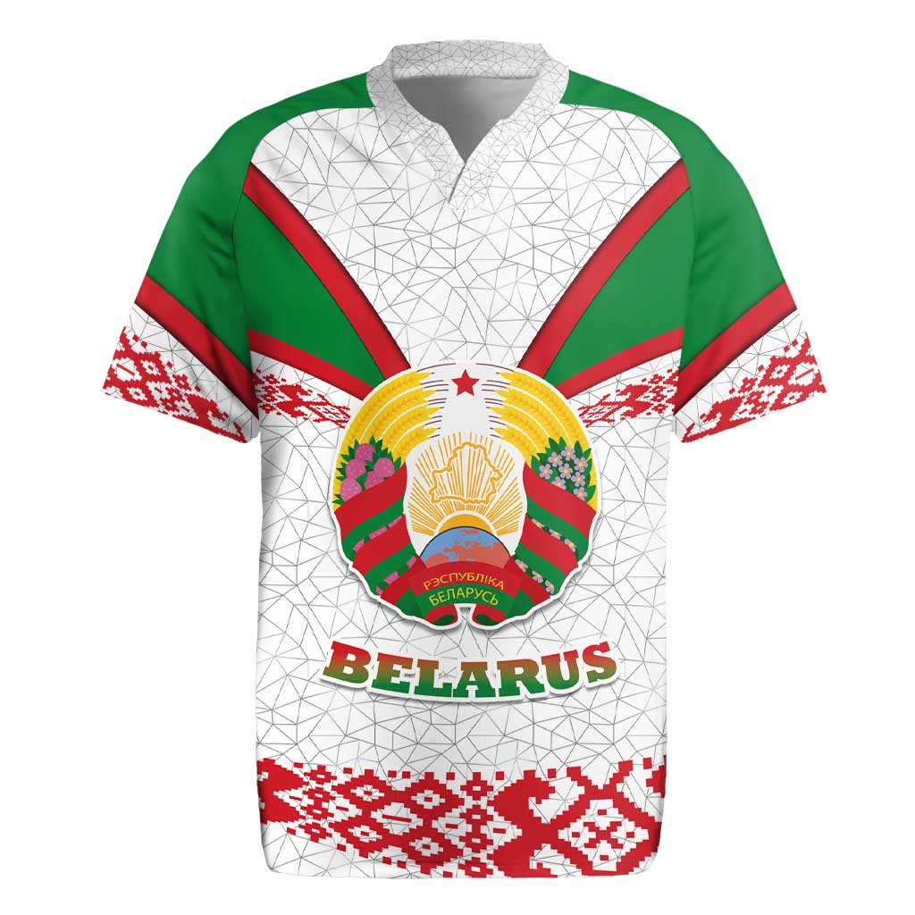 Belarus National Emblem Rugby Jersey with Folk Pattern White Green Red Sweatshirt