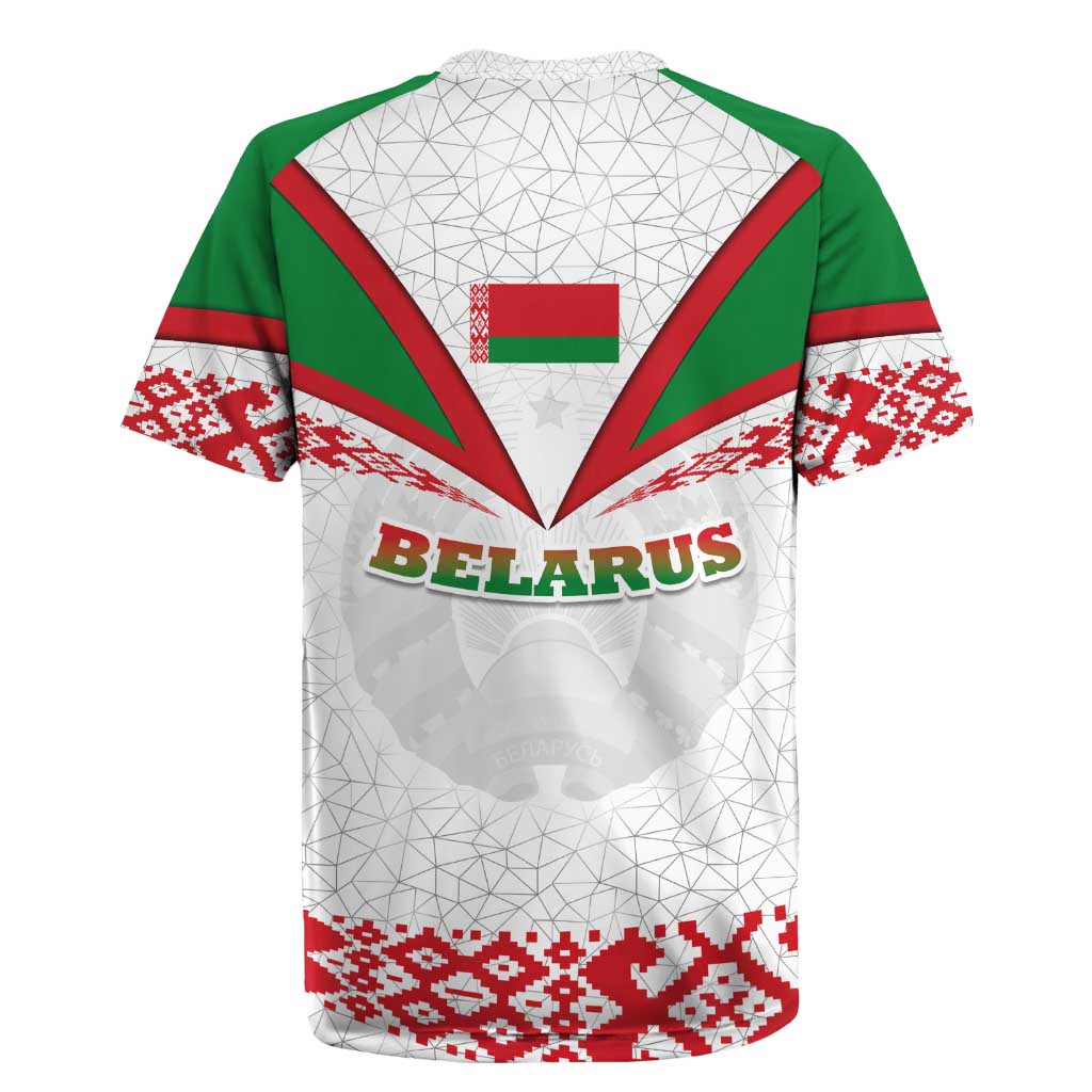 Belarus National Emblem Rugby Jersey with Folk Pattern White Green Red Sweatshirt