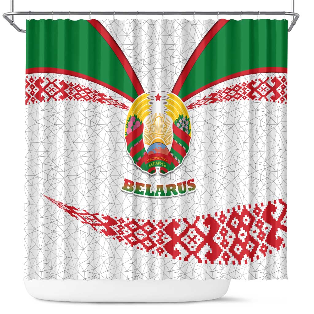 Belarus National Emblem Shower Curtain with Folk Pattern White Green Red Sweatshirt