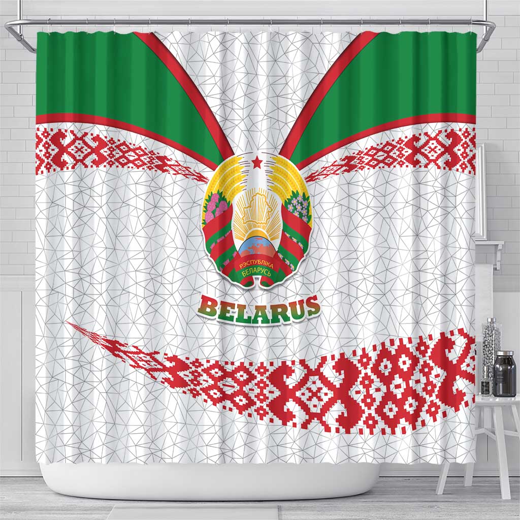 Belarus National Emblem Shower Curtain with Folk Pattern White Green Red Sweatshirt