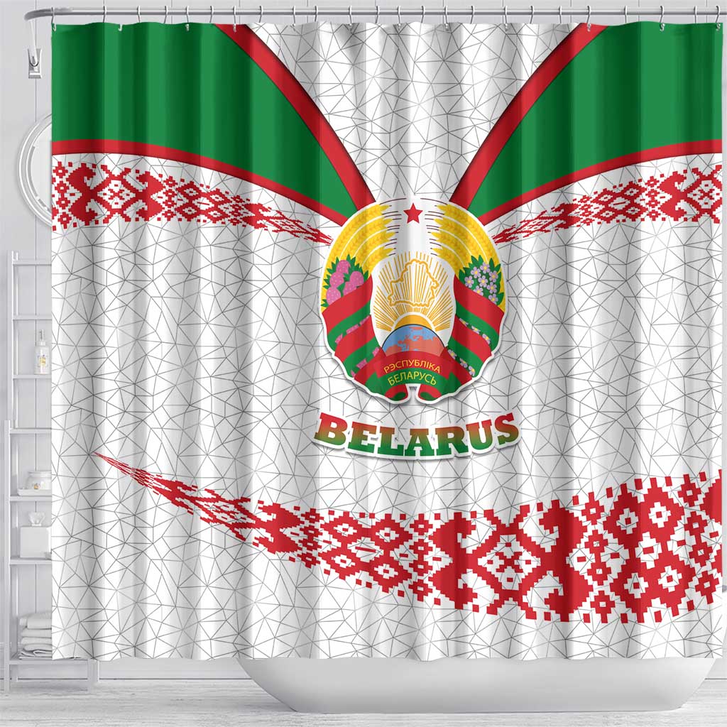 Belarus National Emblem Shower Curtain with Folk Pattern White Green Red Sweatshirt