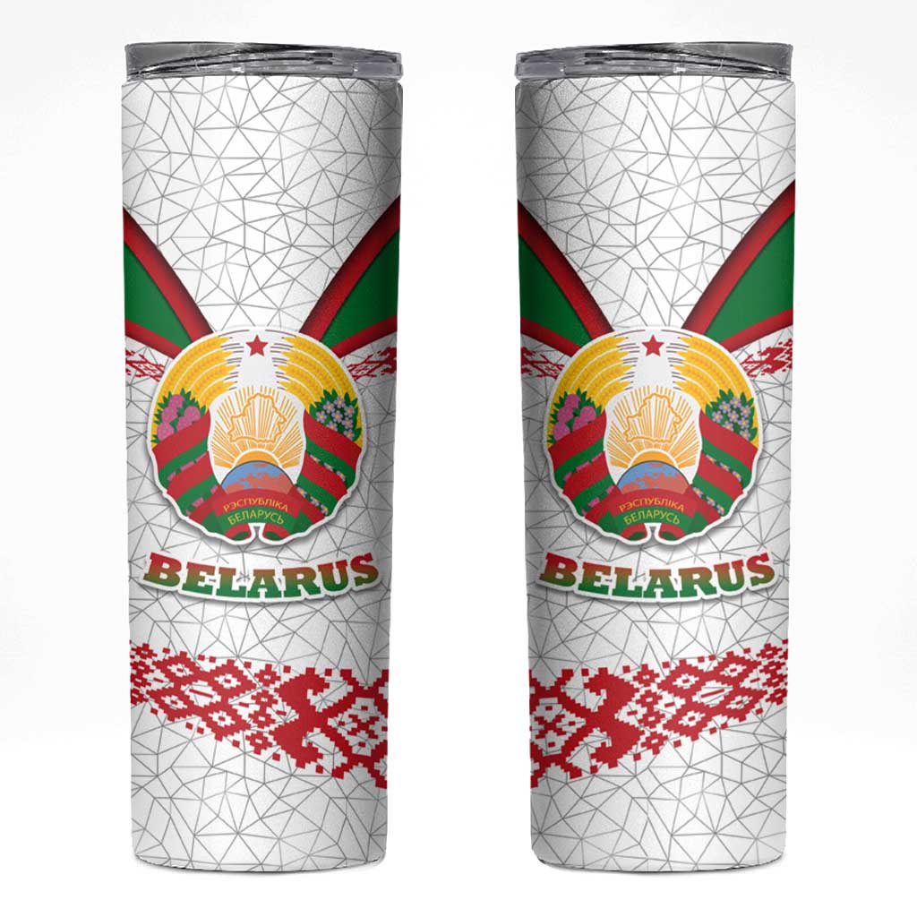 Belarus National Emblem Skinny Tumbler with Folk Pattern White Green Red Sweatshirt