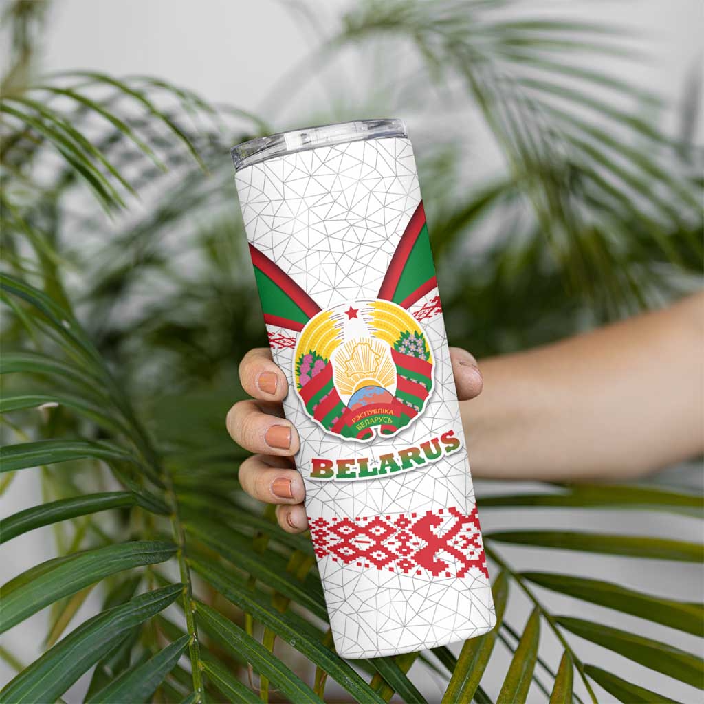 Belarus National Emblem Skinny Tumbler with Folk Pattern White Green Red Sweatshirt