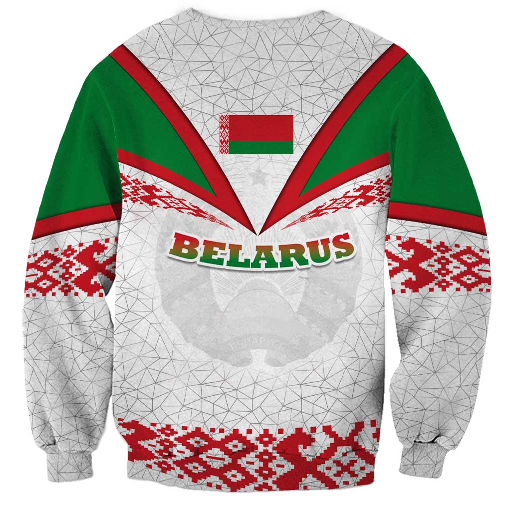 Belarus National Emblem Sweatshirt with Folk Pattern White Green Red Sweatshirt