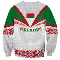 Belarus National Emblem Sweatshirt with Folk Pattern White Green Red Sweatshirt