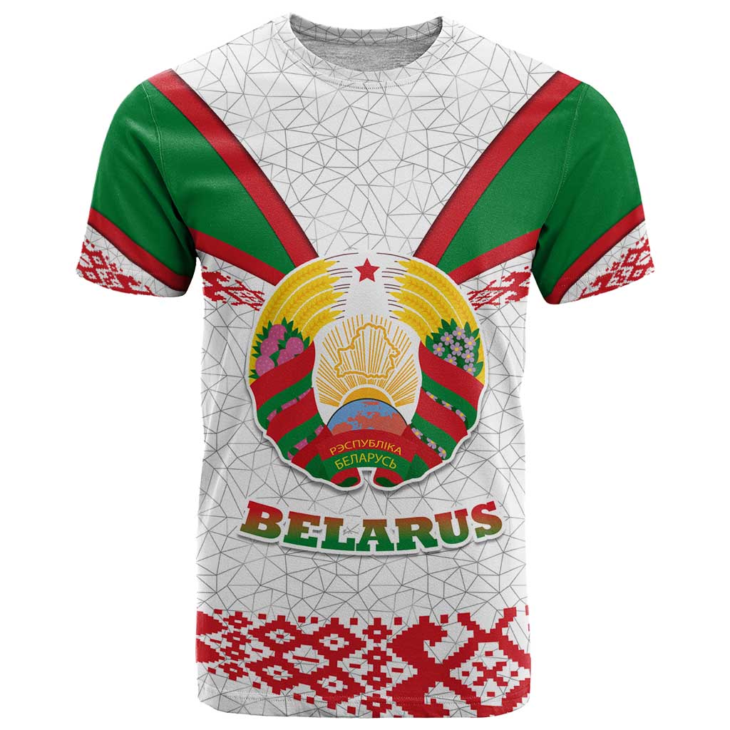 Belarus National Emblem T Shirt with Folk Pattern White Green Red Sweatshirt