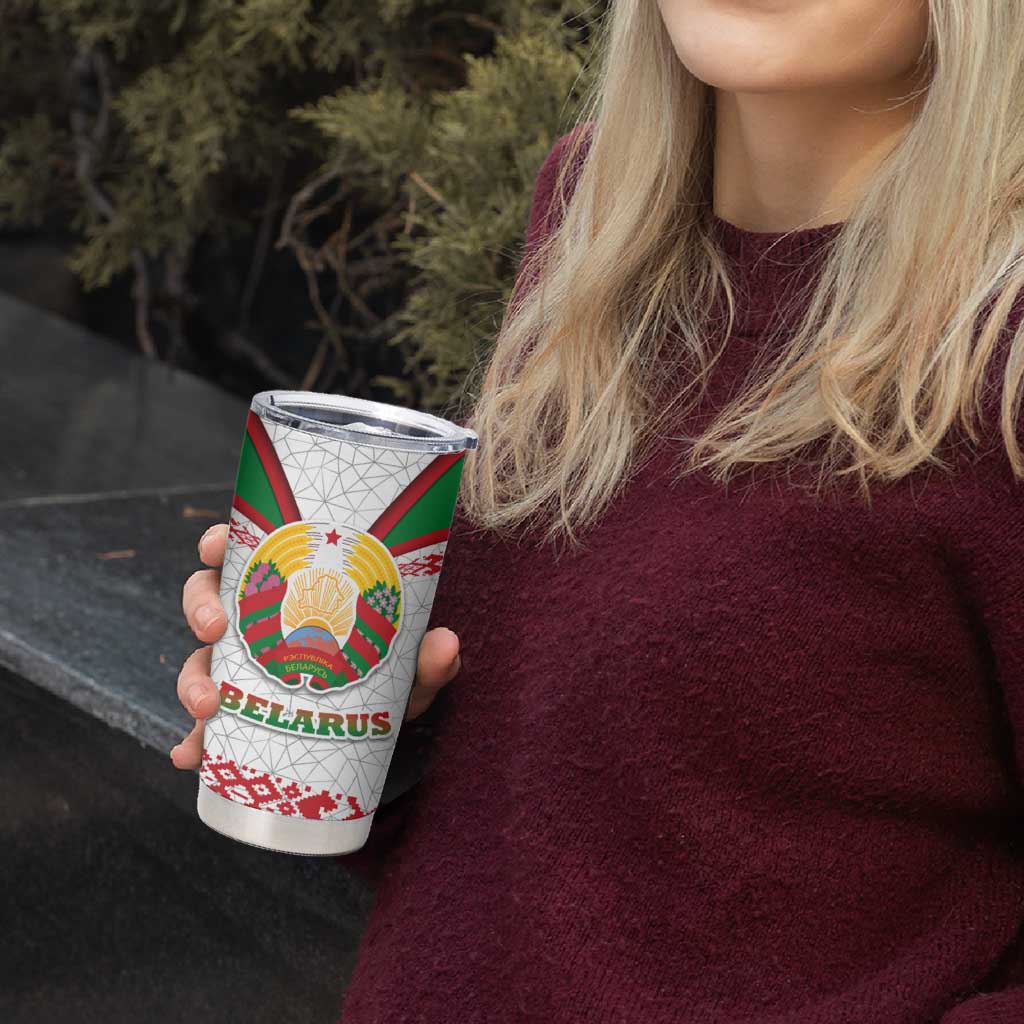 Belarus National Emblem Tumbler Cup with Folk Pattern White Green Red Sweatshirt