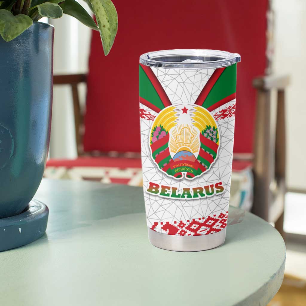 Belarus National Emblem Tumbler Cup with Folk Pattern White Green Red Sweatshirt