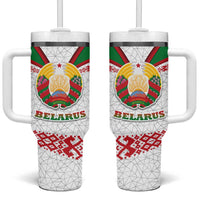 Belarus National Emblem Tumbler With Handle with Folk Pattern White Green Red Sweatshirt
