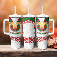 Belarus National Emblem Tumbler With Handle with Folk Pattern White Green Red Sweatshirt