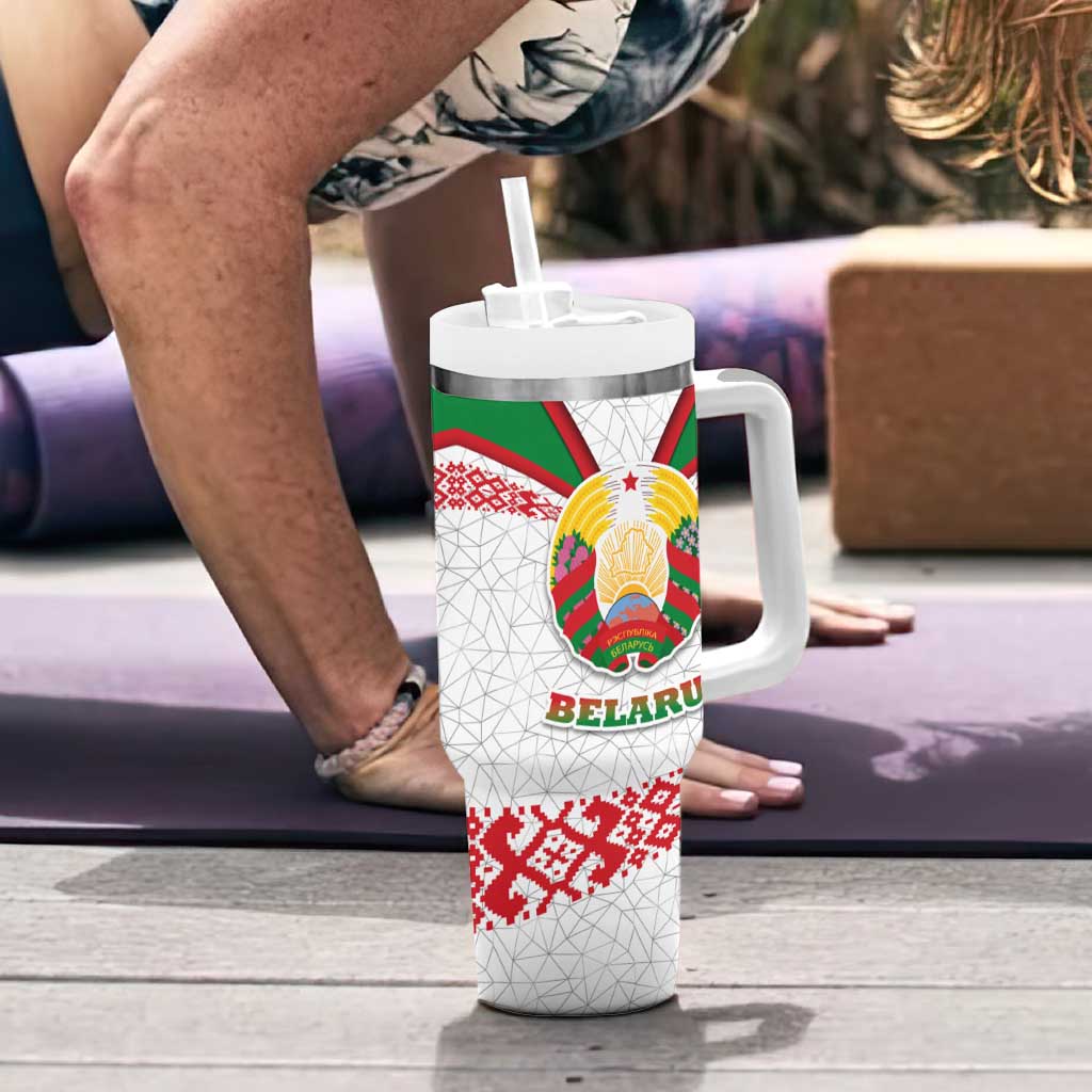 Belarus National Emblem Tumbler With Handle with Folk Pattern White Green Red Sweatshirt
