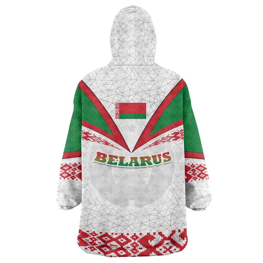 Belarus National Emblem Wearable Blanket Hoodie with Folk Pattern White Green Red Sweatshirt