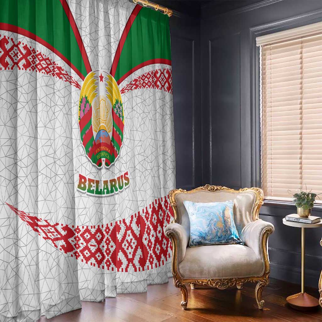 Belarus National Emblem Window Curtain with Folk Pattern White Green Red Sweatshirt
