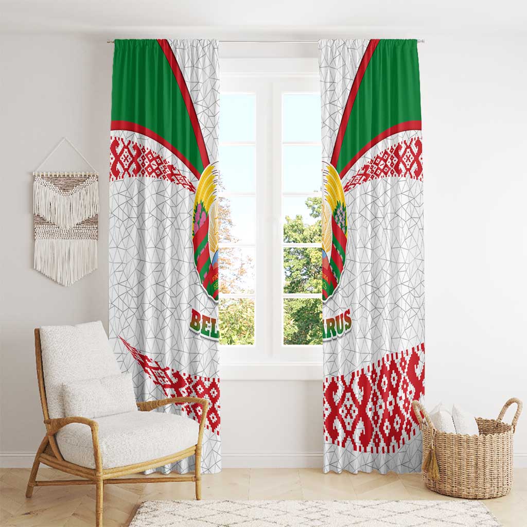 Belarus National Emblem Window Curtain with Folk Pattern White Green Red Sweatshirt