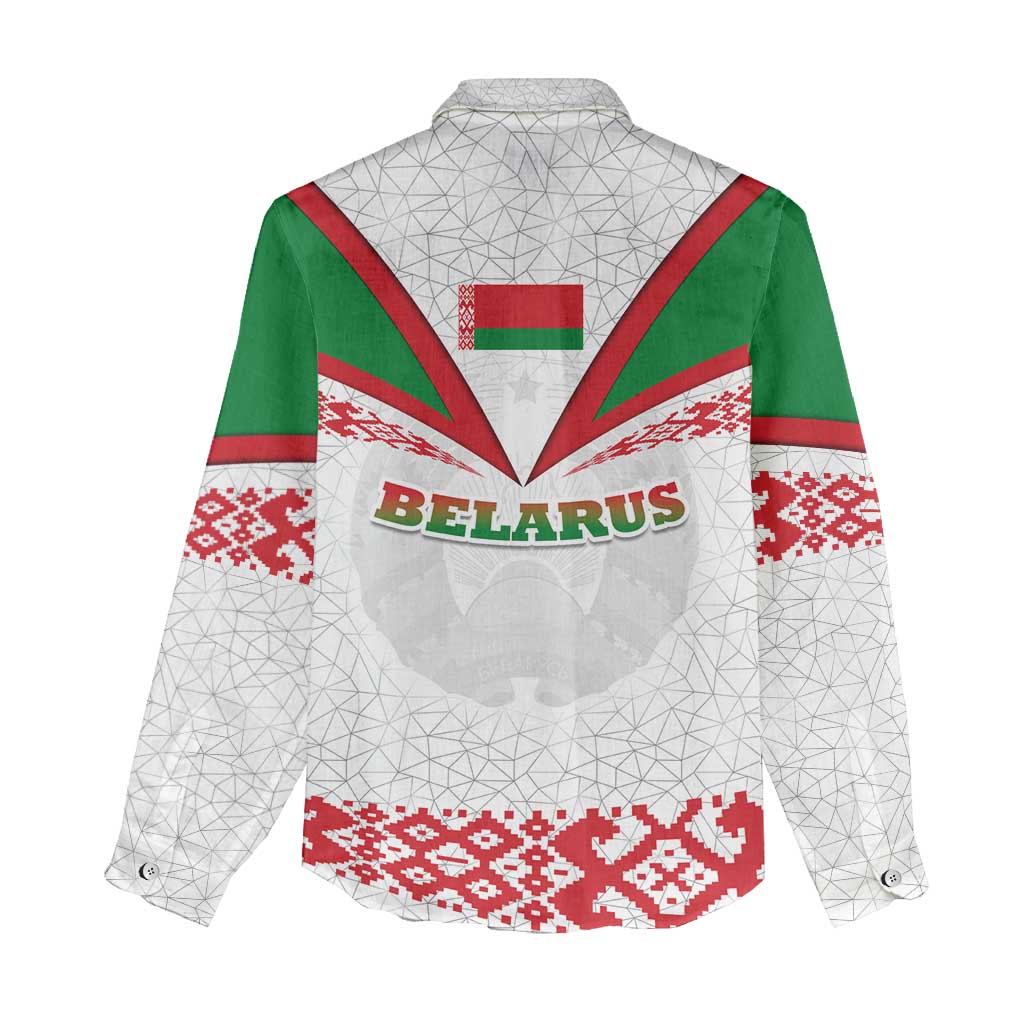 Belarus National Emblem Women Casual Shirt with Folk Pattern White Green Red Sweatshirt
