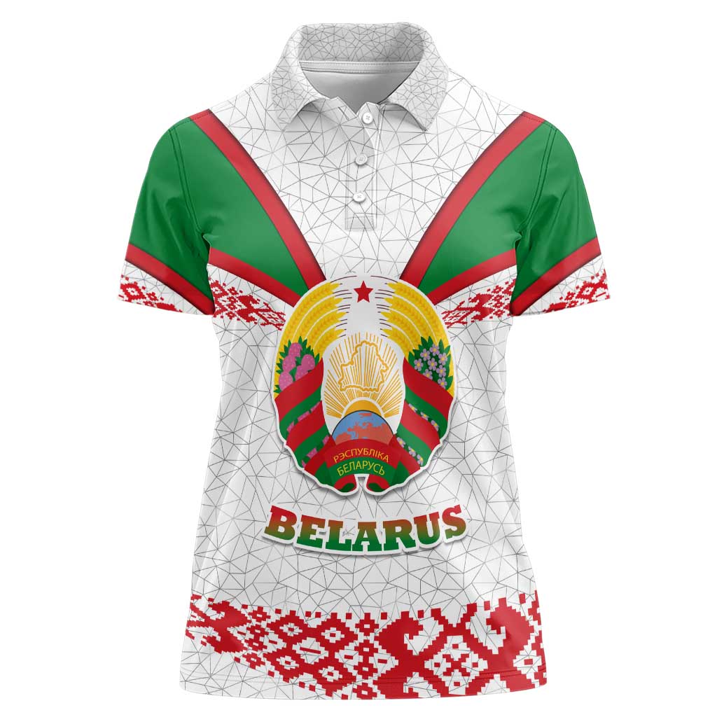 Belarus National Emblem Women Polo Shirt with Folk Pattern White Green Red Sweatshirt