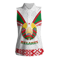 Belarus National Emblem Women Sleeveless Polo Shirt with Folk Pattern White Green Red Sweatshirt