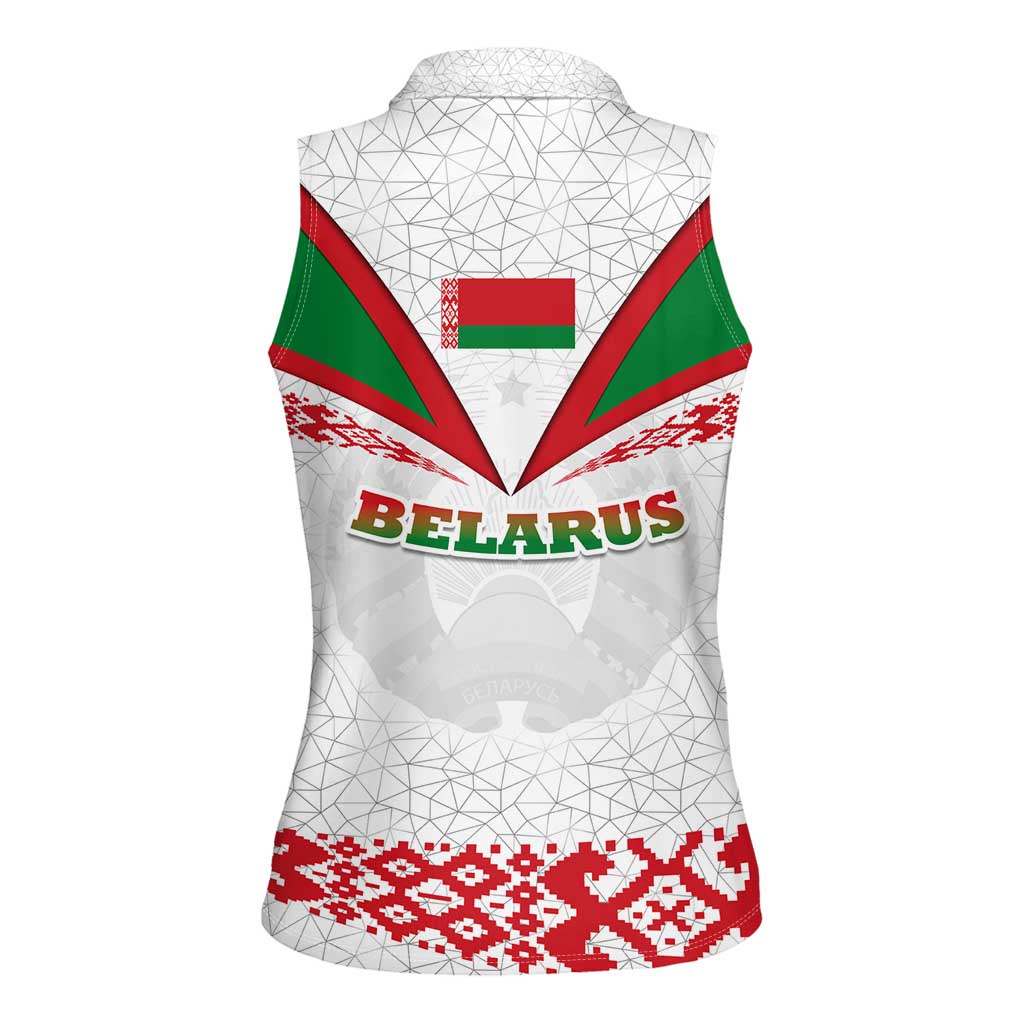 Belarus National Emblem Women Sleeveless Polo Shirt with Folk Pattern White Green Red Sweatshirt