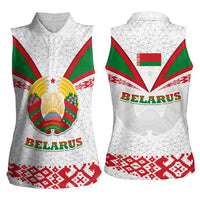 Belarus National Emblem Women Sleeveless Polo Shirt with Folk Pattern White Green Red Sweatshirt