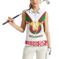 Belarus National Emblem Women Sleeveless Polo Shirt with Folk Pattern White Green Red Sweatshirt