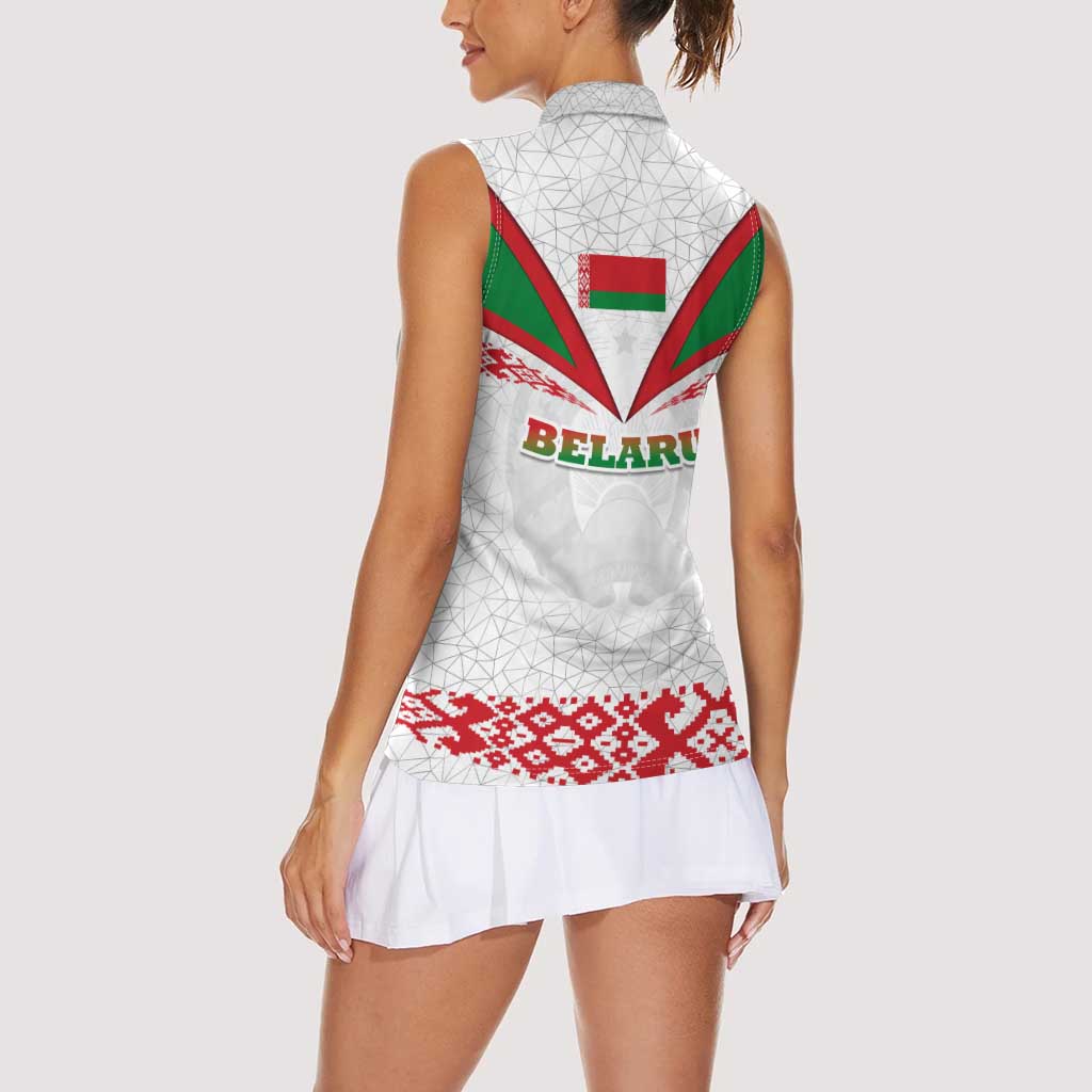 Belarus National Emblem Women Sleeveless Polo Shirt with Folk Pattern White Green Red Sweatshirt