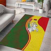 Belarus Pahonia Knight Crest Area Rug with Red Green Yellow Folk Pattern Design
