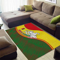 Belarus Pahonia Knight Crest Area Rug with Red Green Yellow Folk Pattern Design