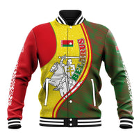 Belarus Pahonia Knight Crest Baseball Jacket with Red Green Yellow Folk Pattern Design
