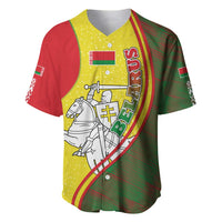 Belarus Pahonia Knight Crest Baseball Jersey with Red Green Yellow Folk Pattern Design