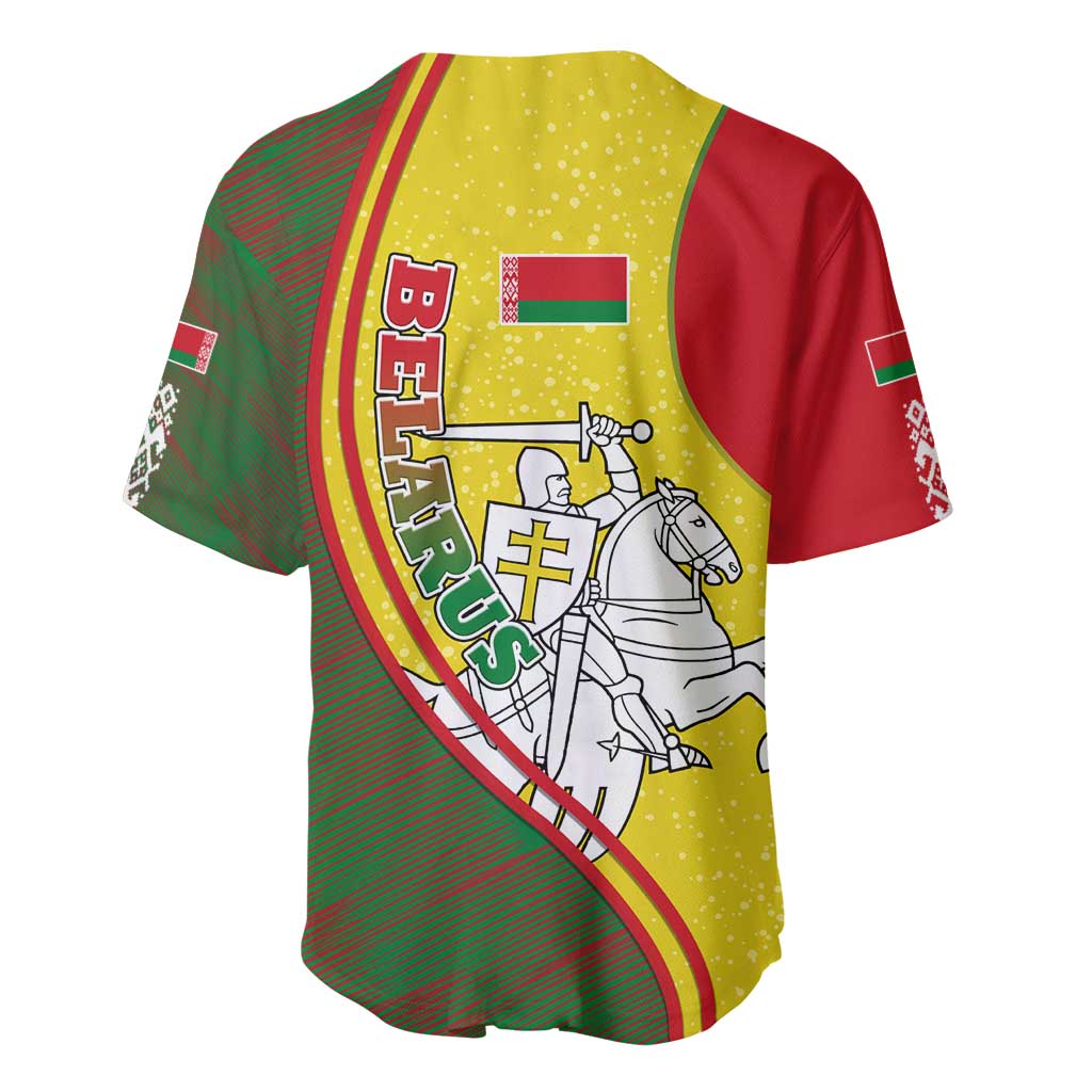 Belarus Pahonia Knight Crest Baseball Jersey with Red Green Yellow Folk Pattern Design