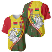 Belarus Pahonia Knight Crest Baseball Jersey with Red Green Yellow Folk Pattern Design