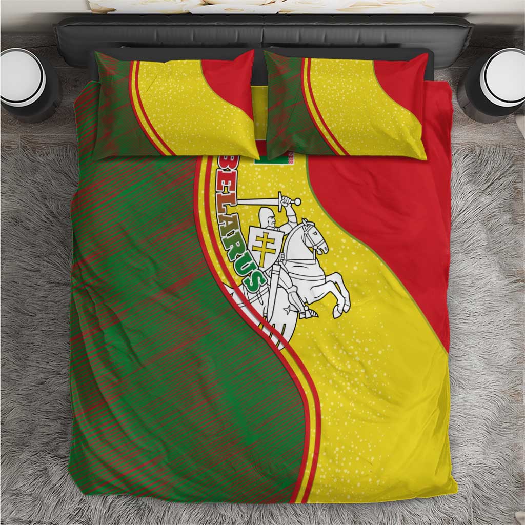 Belarus Pahonia Knight Crest Bedding Set with Red Green Yellow Folk Pattern Design