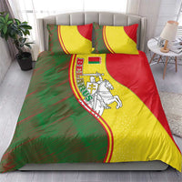 Belarus Pahonia Knight Crest Bedding Set with Red Green Yellow Folk Pattern Design