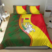Belarus Pahonia Knight Crest Bedding Set with Red Green Yellow Folk Pattern Design