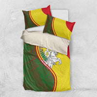 Belarus Pahonia Knight Crest Bedding Set with Red Green Yellow Folk Pattern Design