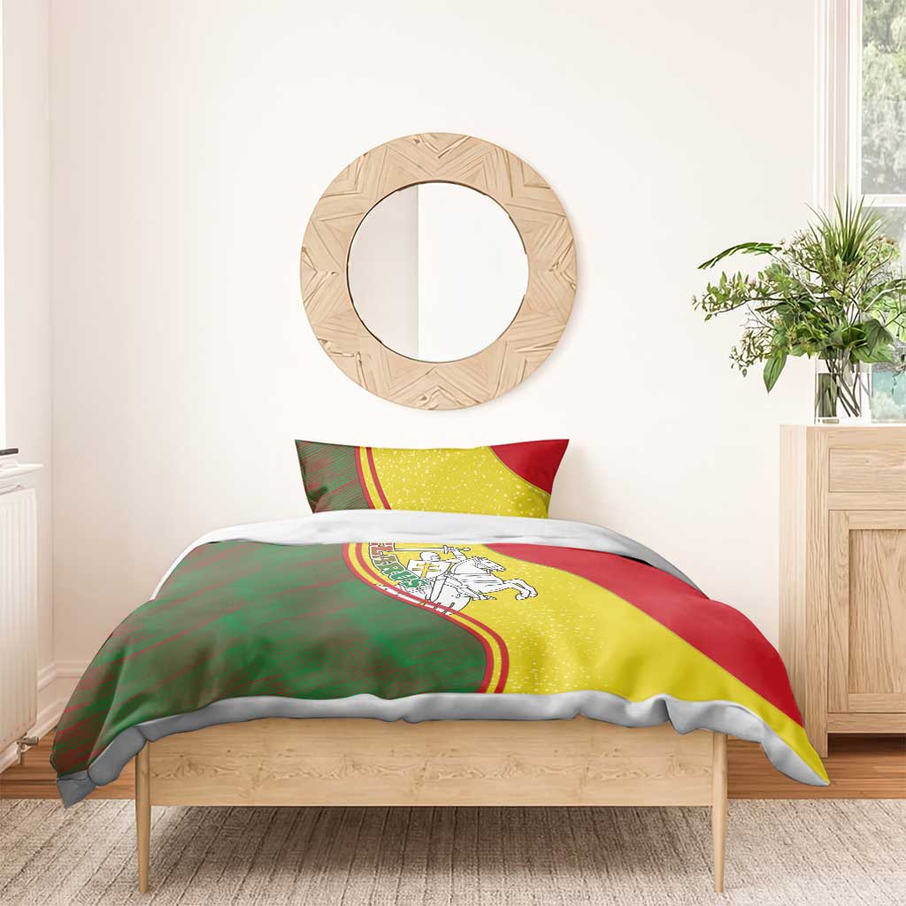 Belarus Pahonia Knight Crest Bedding Set with Red Green Yellow Folk Pattern Design