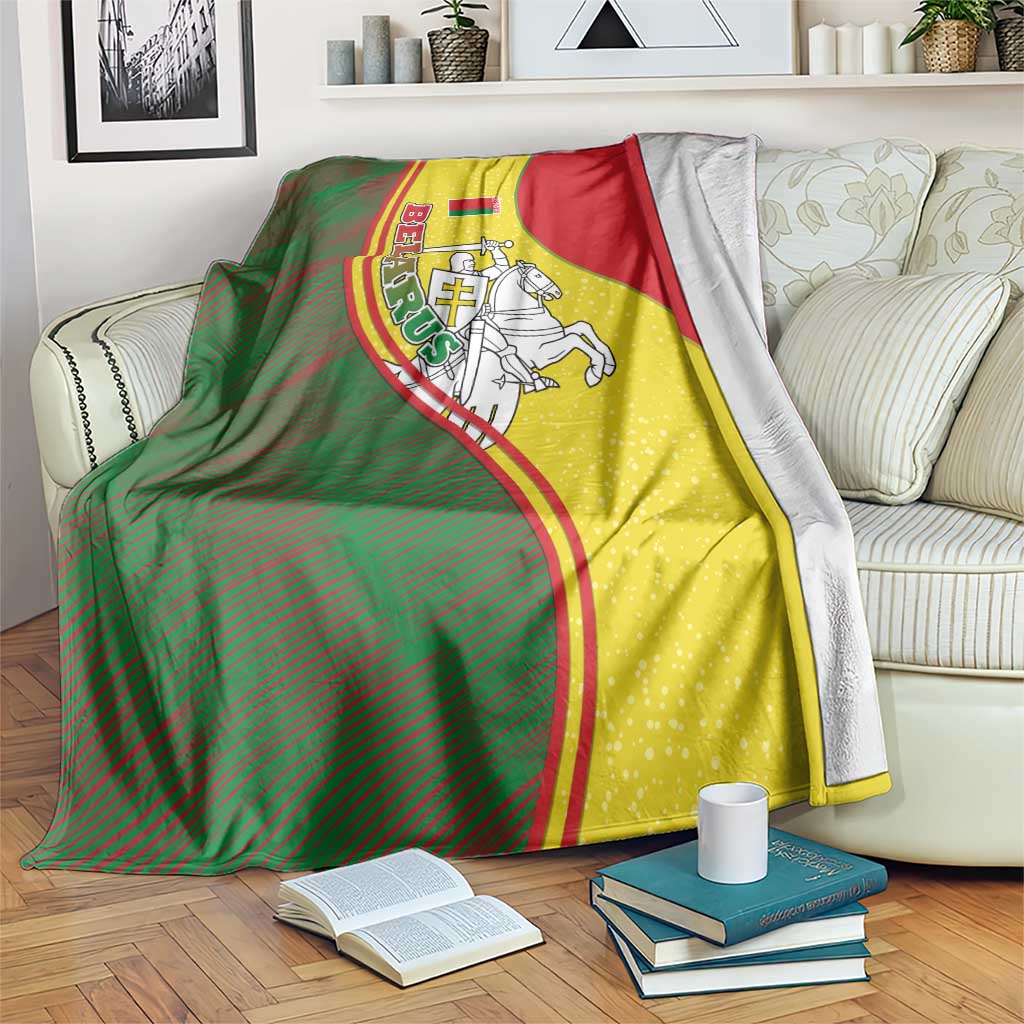 Belarus Pahonia Knight Crest Blanket with Red Green Yellow Folk Pattern Design