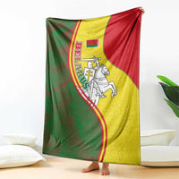 Belarus Pahonia Knight Crest Blanket with Red Green Yellow Folk Pattern Design
