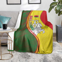 Belarus Pahonia Knight Crest Blanket with Red Green Yellow Folk Pattern Design