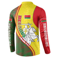Belarus Pahonia Knight Crest Button Sweatshirt with Red Green Yellow Folk Pattern Design