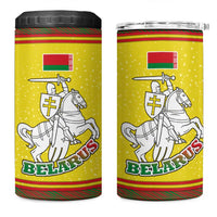 Belarus Pahonia Knight Crest 4 in 1 Can Cooler Tumbler with Red Green Yellow Folk Pattern Design