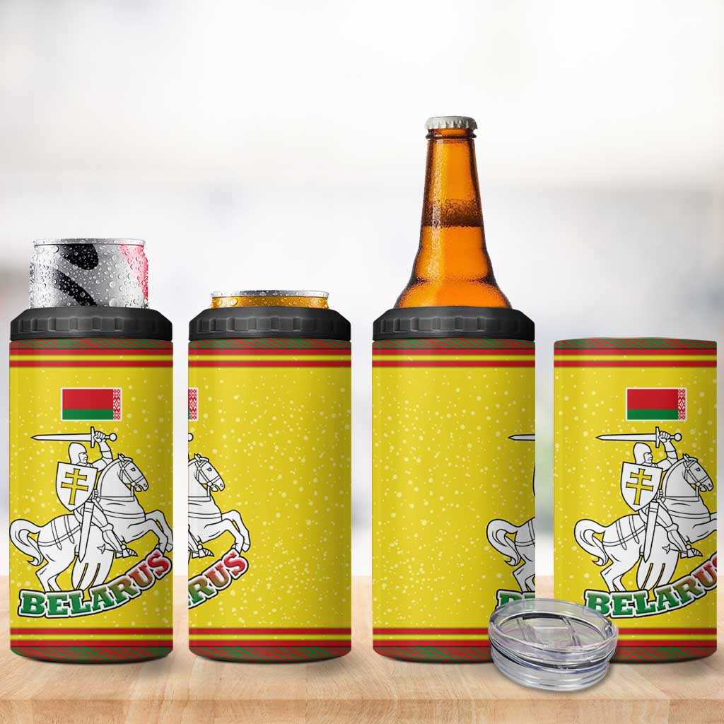 Belarus Pahonia Knight Crest 4 in 1 Can Cooler Tumbler with Red Green Yellow Folk Pattern Design