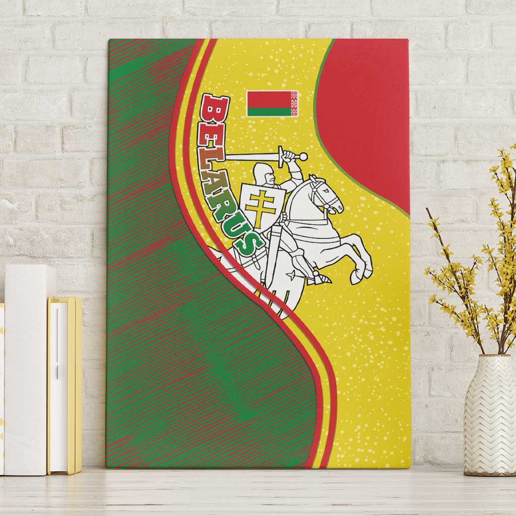 Belarus Pahonia Knight Crest Canvas Wall Art with Red Green Yellow Folk Pattern Design