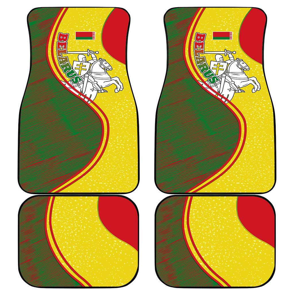Belarus Pahonia Knight Crest Car Mats with Red Green Yellow Folk Pattern Design