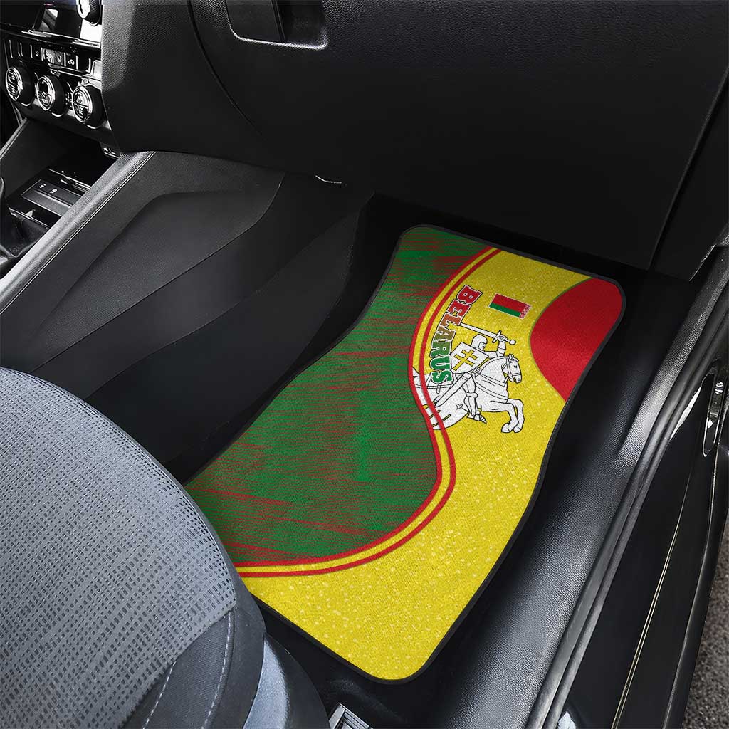 Belarus Pahonia Knight Crest Car Mats with Red Green Yellow Folk Pattern Design