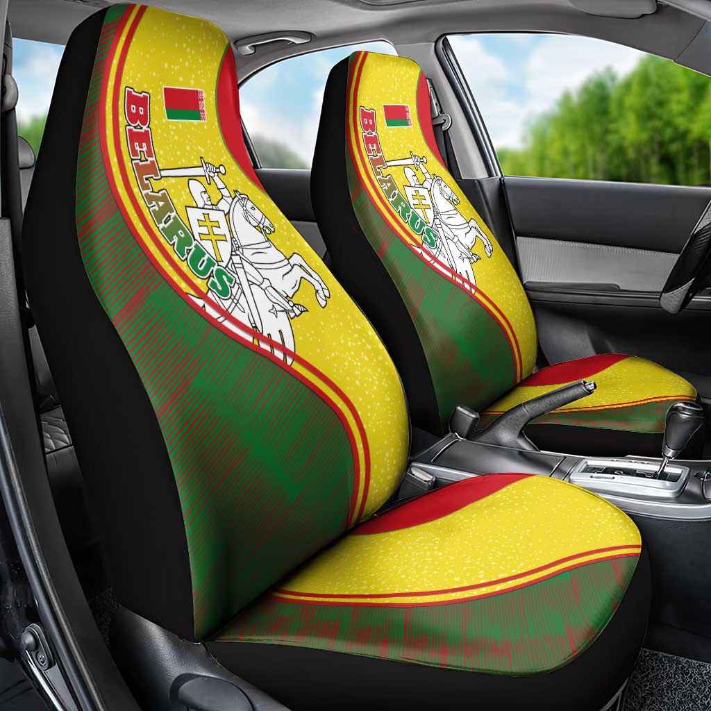 Belarus Pahonia Knight Crest Car Seat Cover with Red Green Yellow Folk Pattern Design